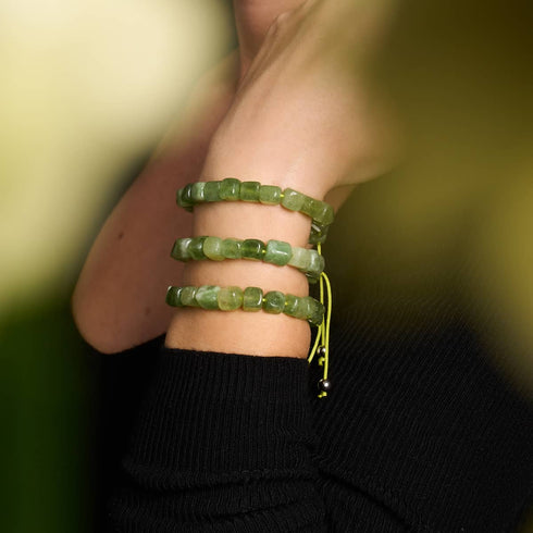 Quartz Olive | Argent | Bracelet macramé caillou pierre gemme