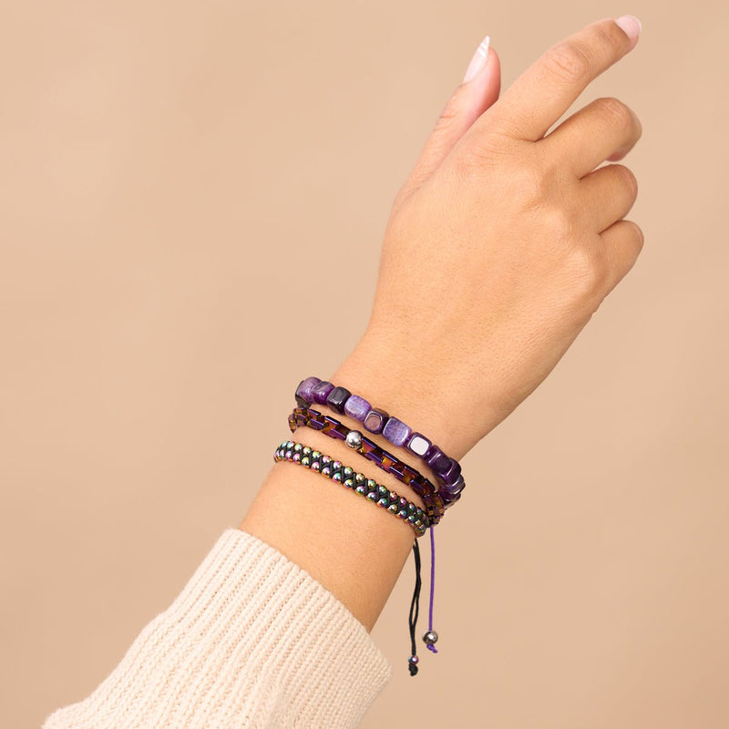Agate violette | Argent | Bracelet macramé caillou pierre gemme