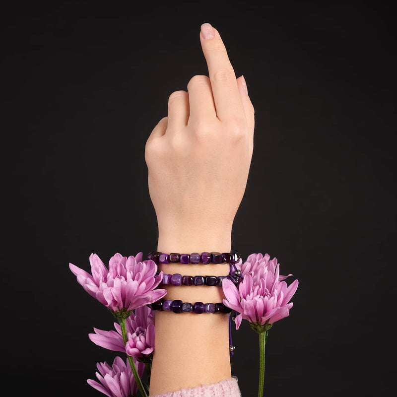 Agate violette | Argent | Bracelet macramé caillou pierre gemme