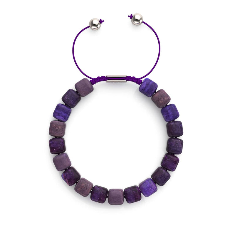 Agate violette | Argent | Bracelet macramé caillou pierre gemme