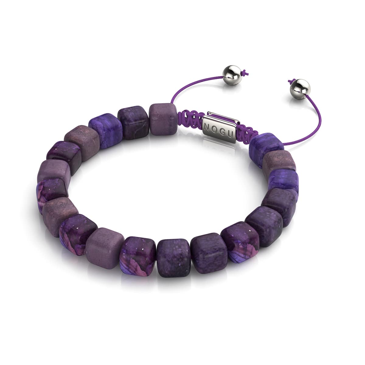 Agate violette | Argent | Bracelet macramé caillou pierre gemme