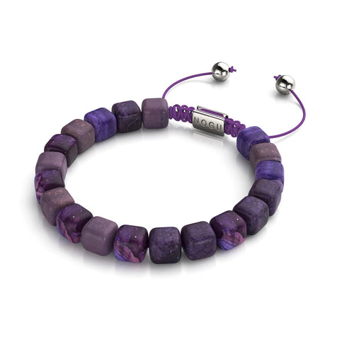 Agate violette | Argent | Bracelet macramé caillou pierre gemme