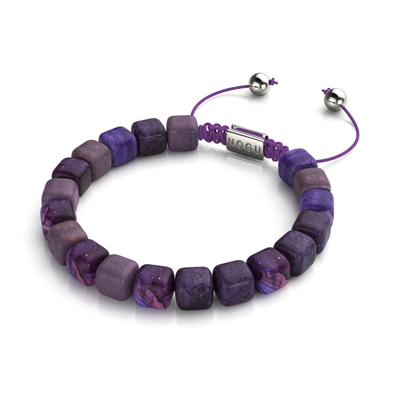 Agate violette | Argent | Bracelet macramé caillou pierre gemme