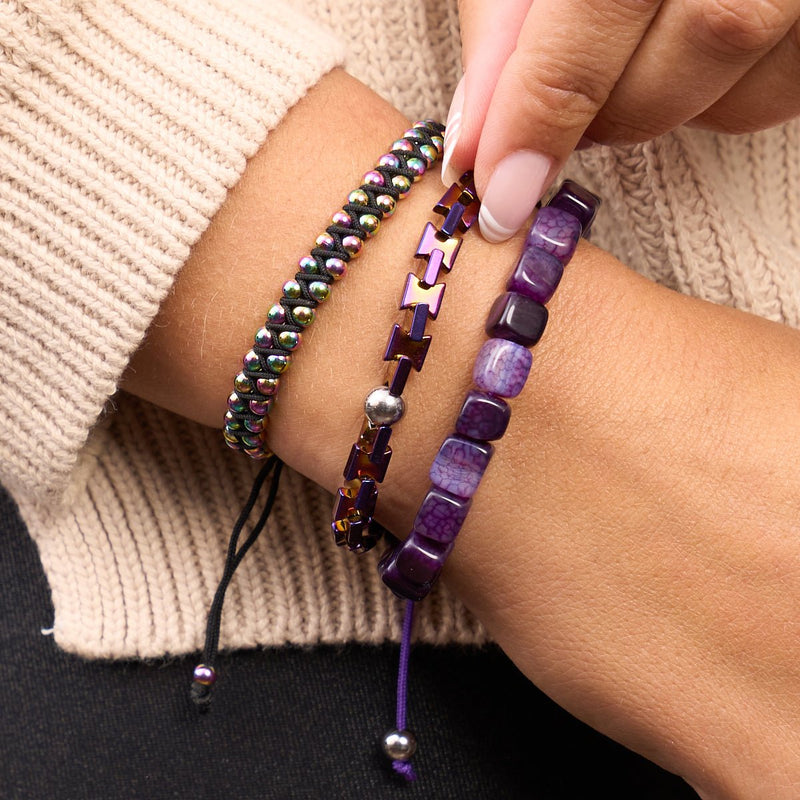 Agate violette | Argent | Bracelet macramé caillou pierre gemme