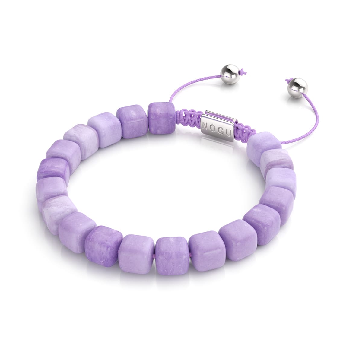 Quartz violet | Argent | Bracelet macramé caillou pierre gemme