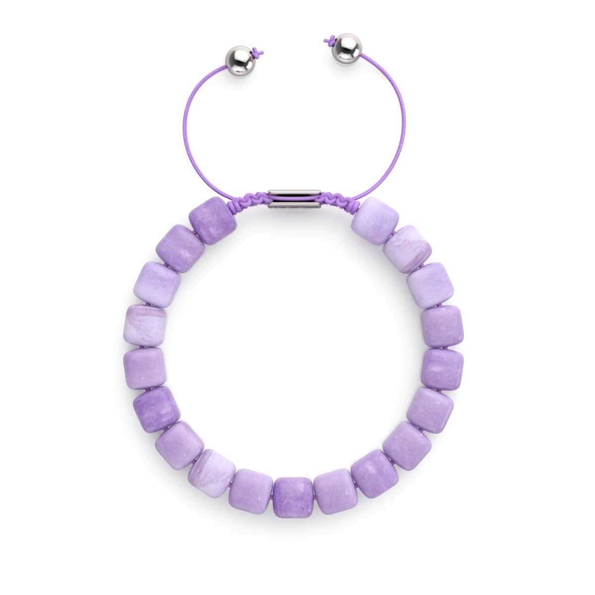 Quartz violet | Argent | Bracelet macramé caillou pierre gemme