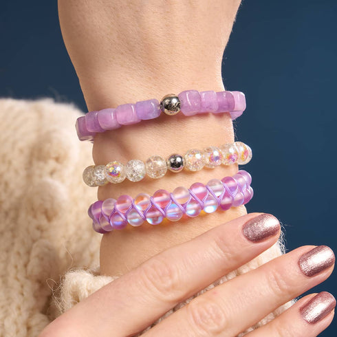 Quartz violet | Argent | Bracelet macramé caillou pierre gemme