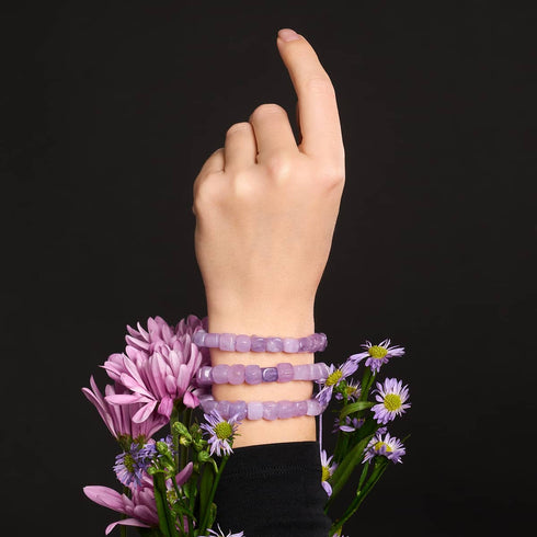 Quartz violet | Argent | Bracelet macramé caillou pierre gemme