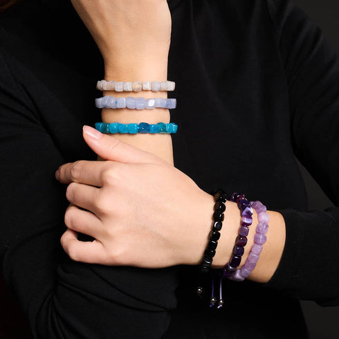 Quartz violet | Argent | Bracelet macramé caillou pierre gemme
