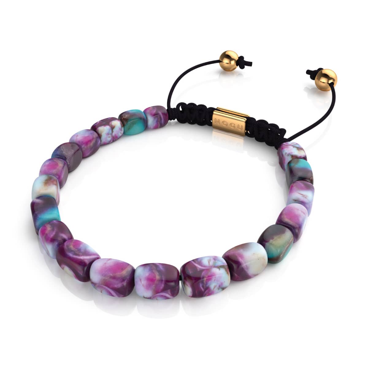 Pierre de mer violette | Or | Bracelet macramé caillou pierre gemme