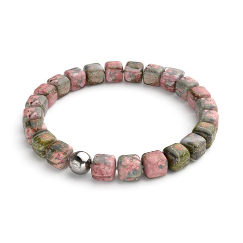 Jaspe Unakite | Argent | Bracelet Galet Pierres Précieuses