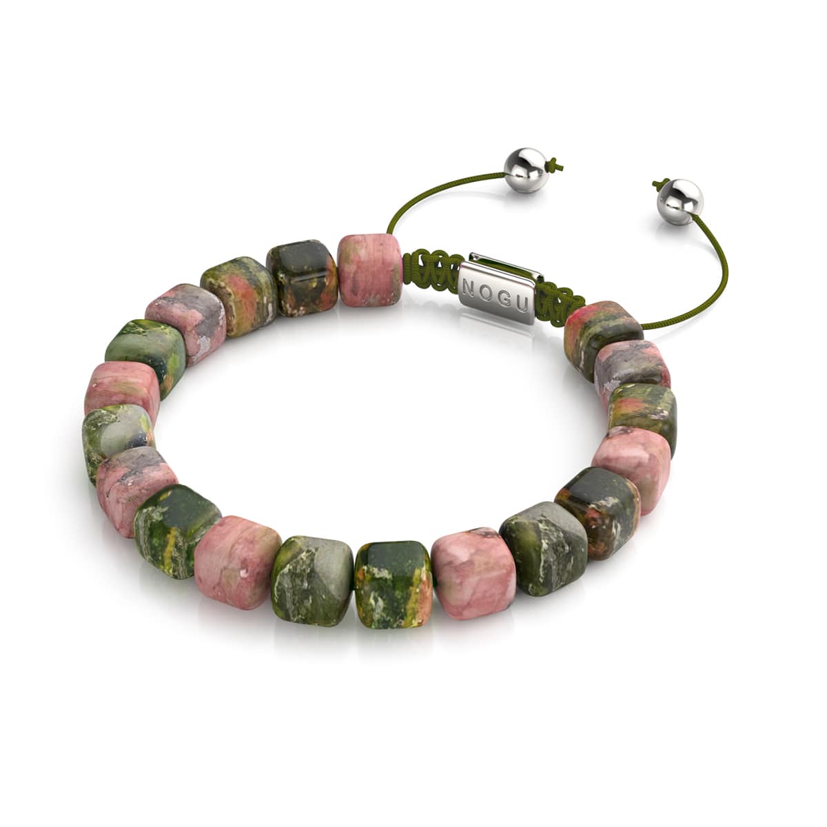 Unakite Jasper | Silver | Gemstone Pebble Macrame Bracelet