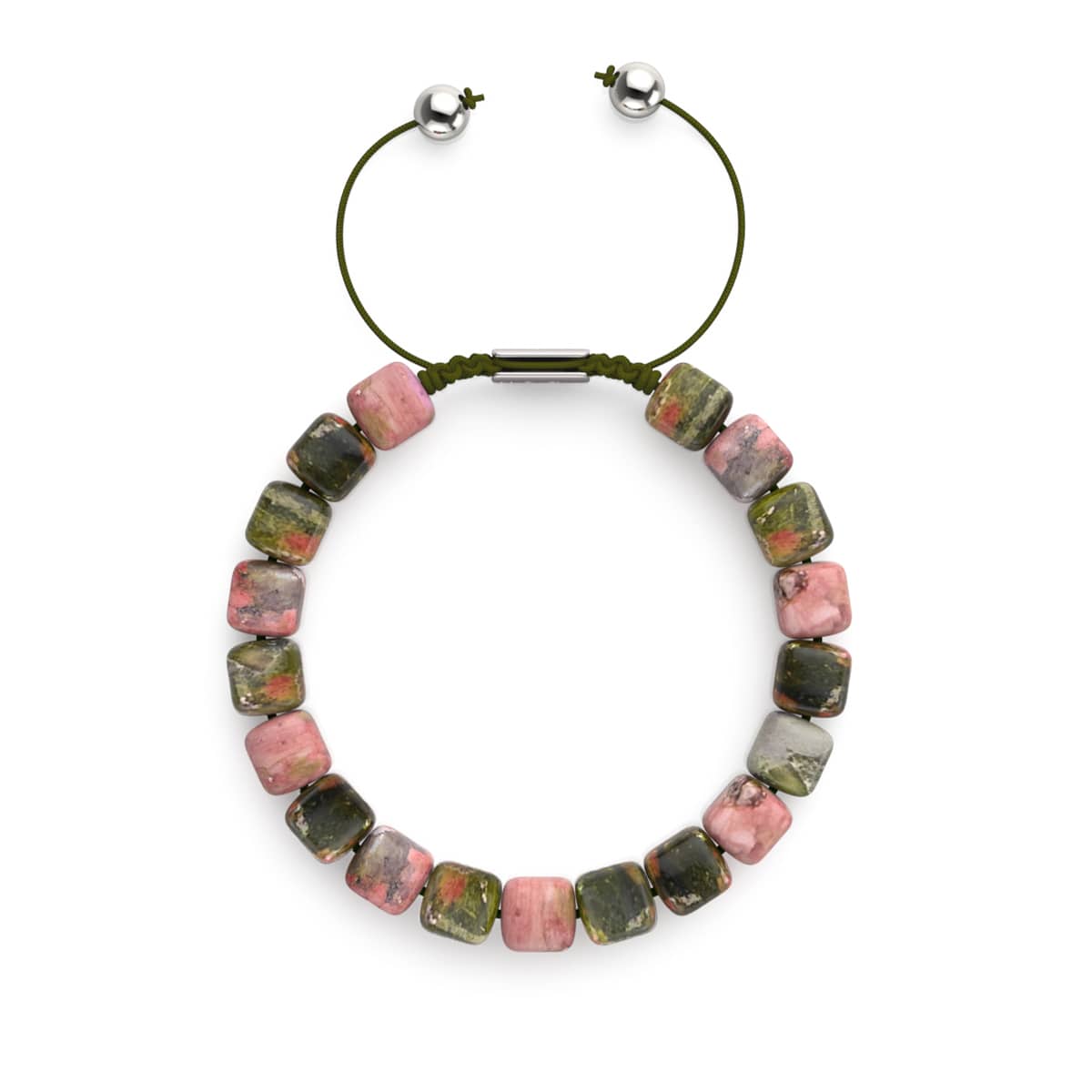 Jaspe Unakite | Argent | Bracelet macramé caillou pierre gemme