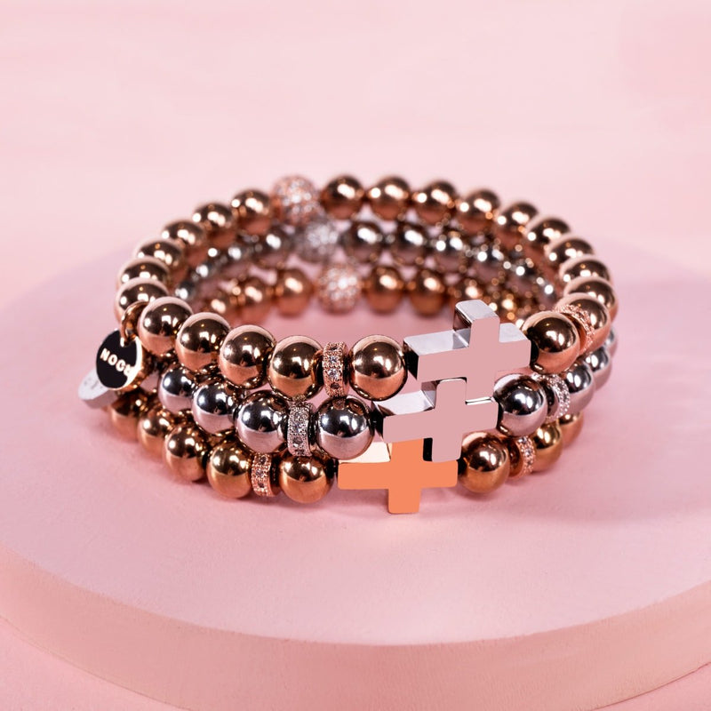 Or rose 18 carats et argent | Bracelet Croix Dorée