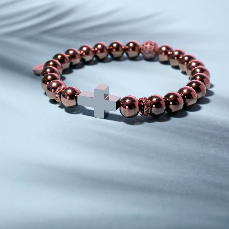 Or rose 18 carats et argent | Bracelet Croix Dorée