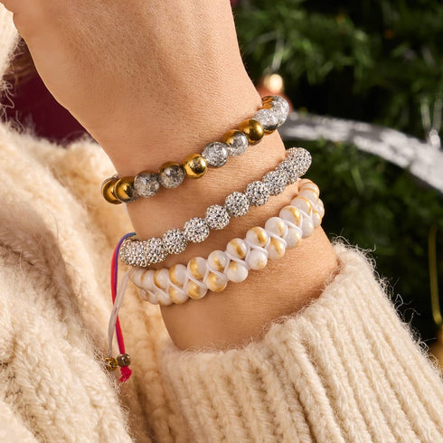 Bracelet Or Chrome x Verre Pailleté Blanc