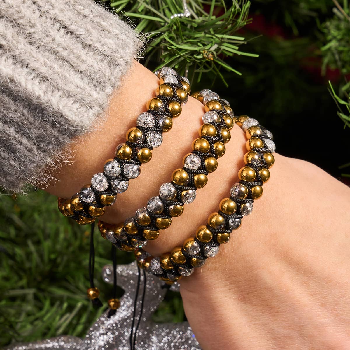 Gold Chrome x White | Glitter Glass Double Bracelet