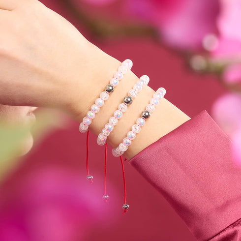 Marshmallow Chrome Glitter Glass x Bracelet Corde Rouge