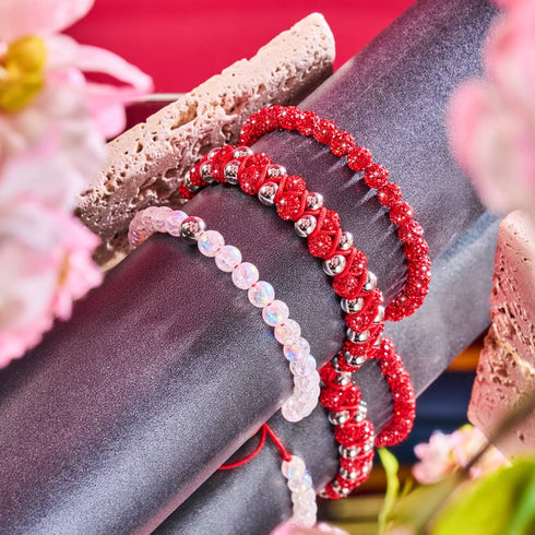 Marshmallow Chrome Glitter Glass x Bracelet Corde Rouge