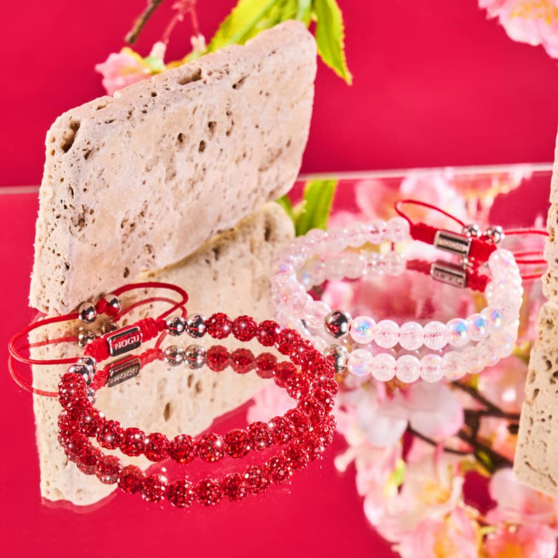 Marshmallow Chrome Glitter Glass x Bracelet Corde Rouge