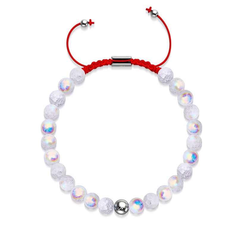 Marshmallow Chrome Glitter Glass x Bracelet Corde Rouge