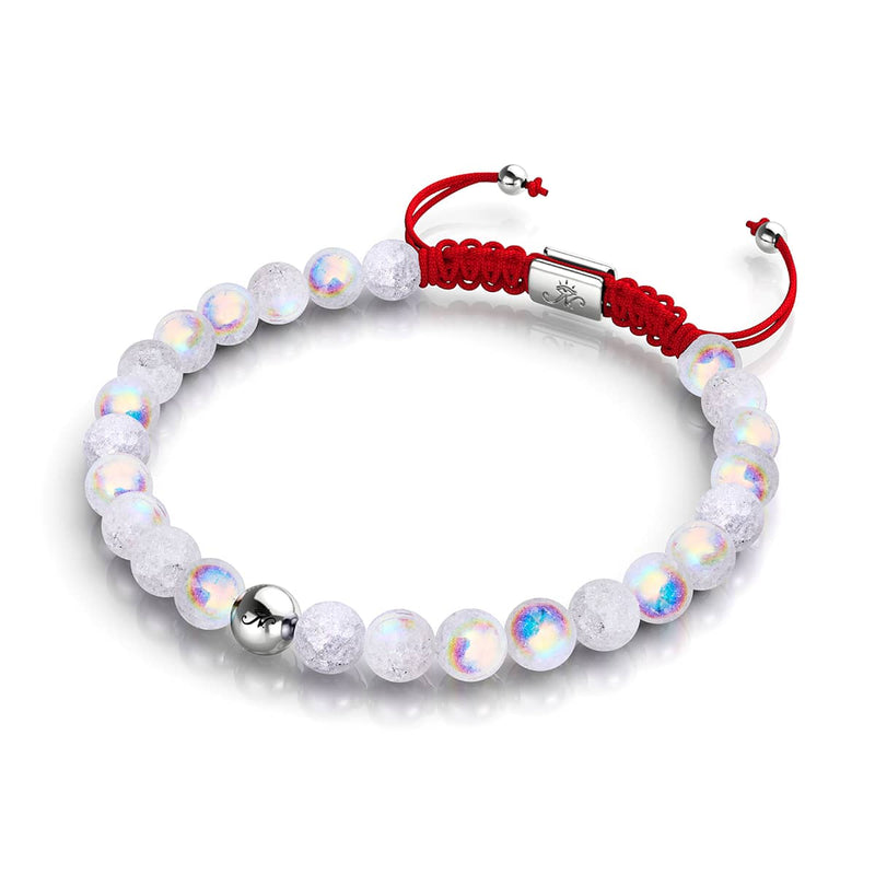 Marshmallow Chrome Glitter Glass x Bracelet Corde Rouge