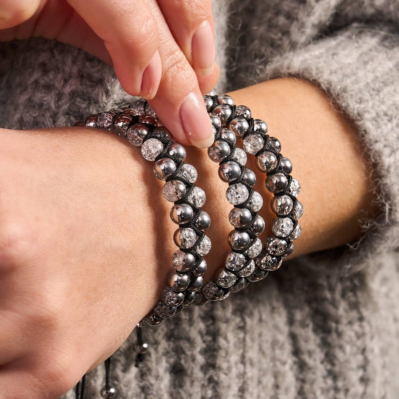 Silver Chrome x White | Glitter Glass Double Bracelet