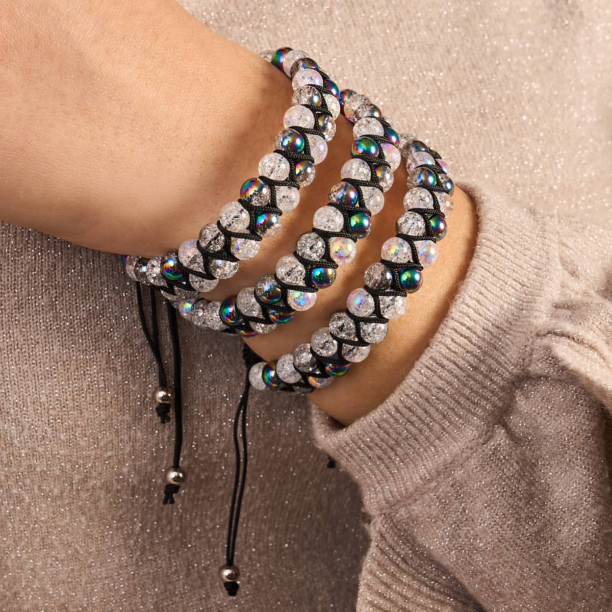 Licorne Chrome x Guimauve | Bracelet Double Verre Pailleté