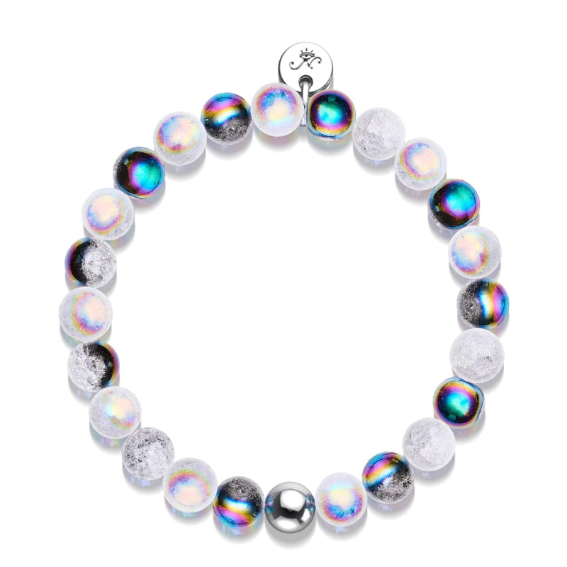 Bracelet Licorne Chrome x Verre Pailleté Blanc