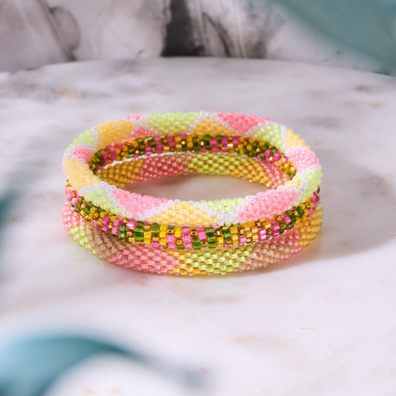 Délice de melon | Bracelet de perles de verre de l'Himalaya