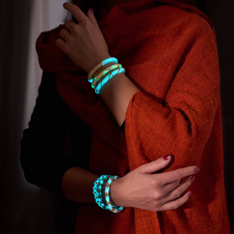 Citrouille au néon | Bracelet de perles de verre de l'Himalaya