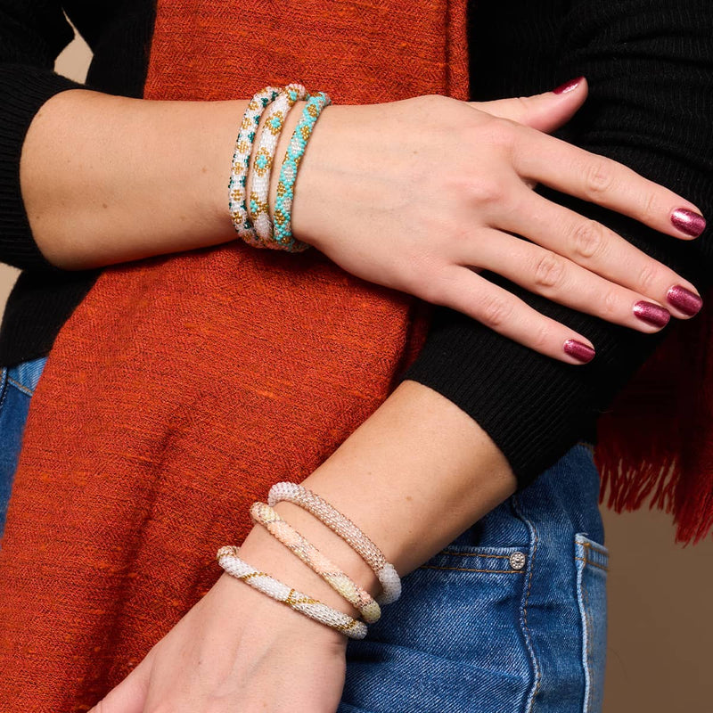 Citrouille au néon | Bracelet de perles de verre de l'Himalaya