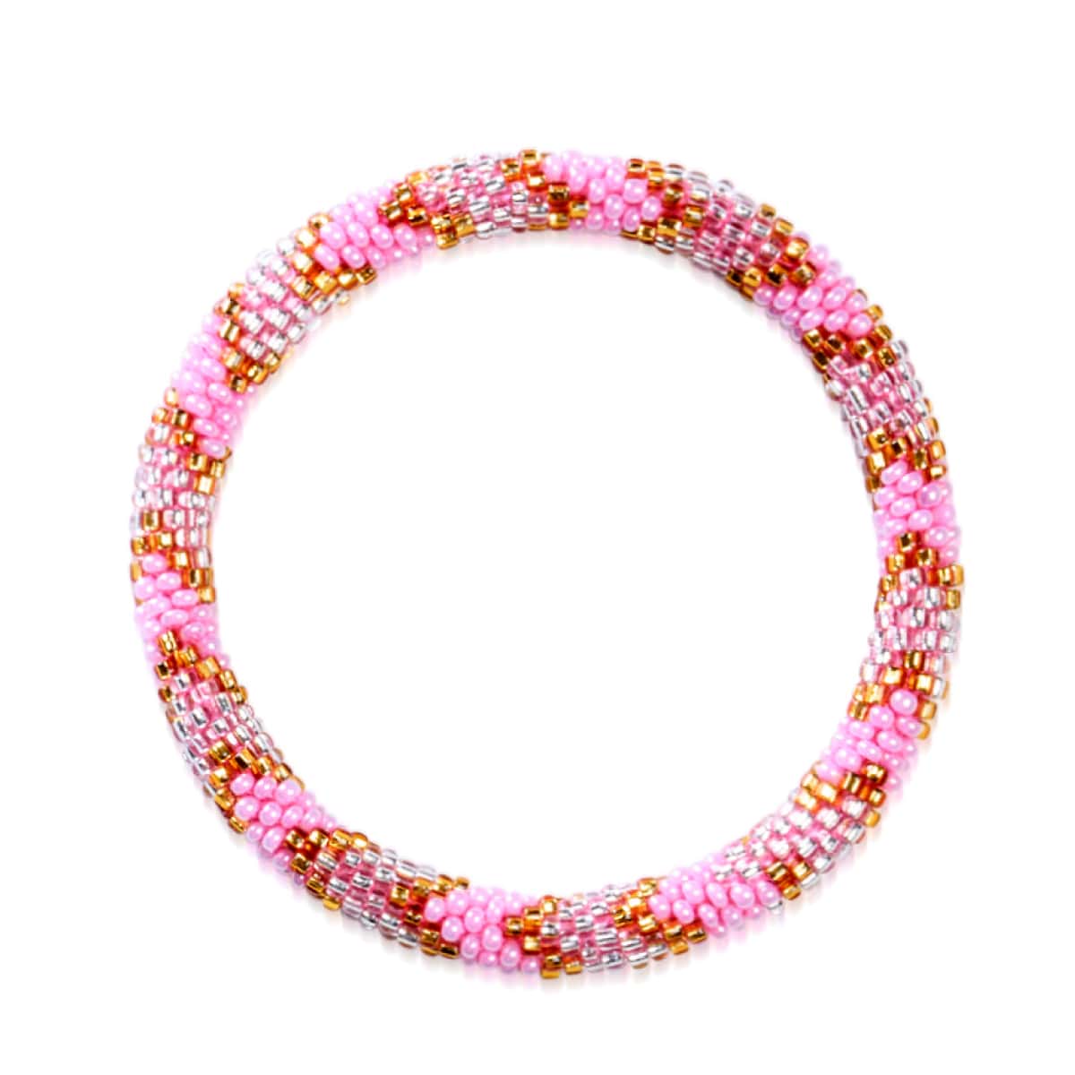 Hochet rose | Bracelet de perles de verre de l'Himalaya