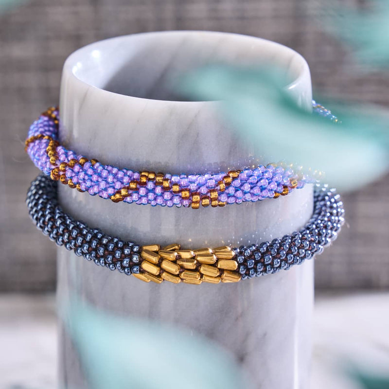Lilas royal | Bracelet de perles de verre de l'Himalaya