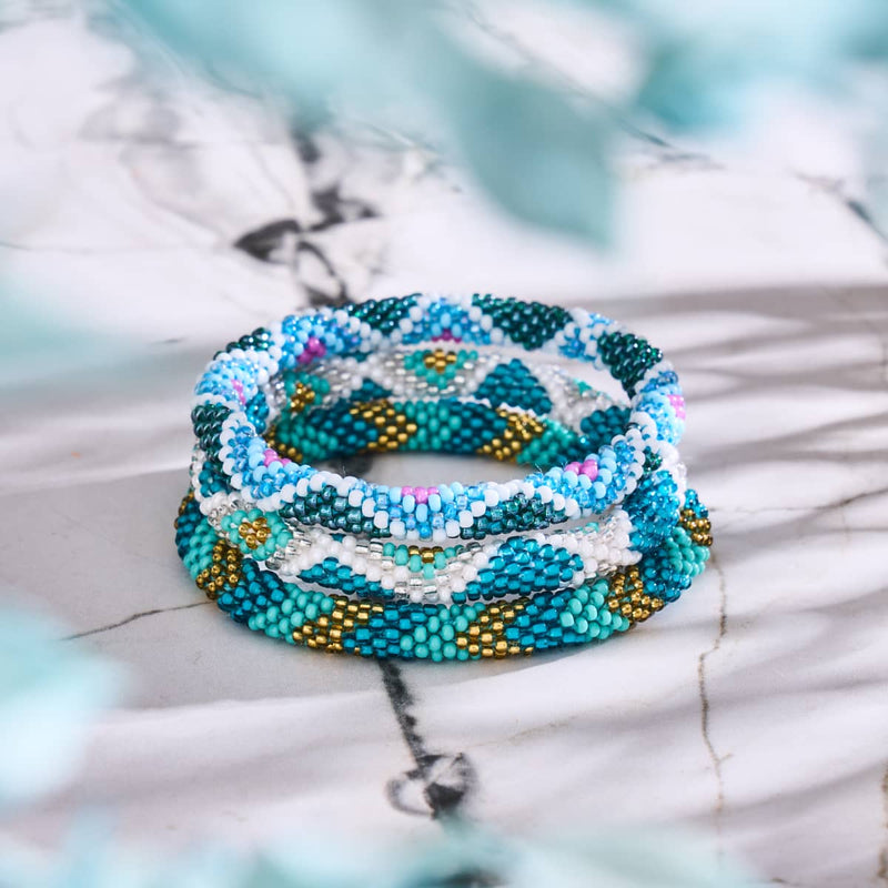 Écrasement d'écume de mer | Bracelet de perles de verre de l'Himalaya