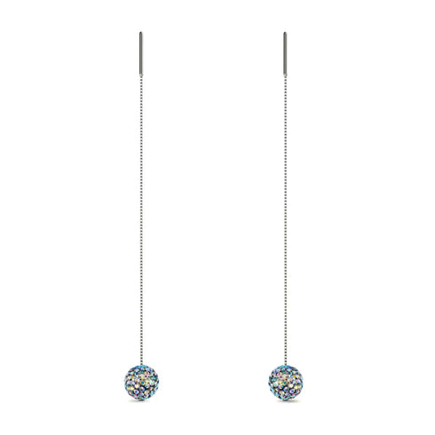 Midnight Confetti Crystal | .925 Sterling Silver | Chain Drop Threader Kikiballa Earrings