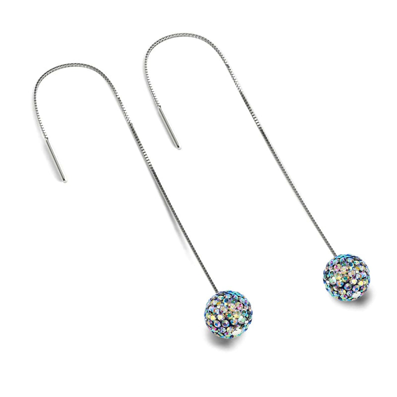 Midnight Confetti Crystal | .925 Sterling Silver | Chain Drop Threader Kikiballa Earrings
