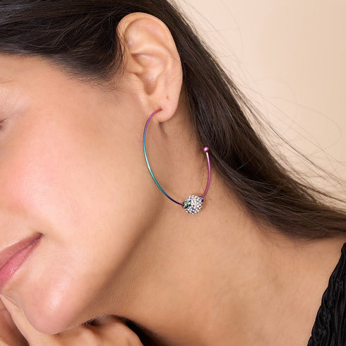 Cristal de confettis de minuit | Licorne Argent | Boucles d'oreilles créoles Kikiballa