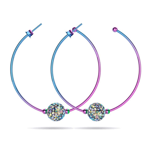 Cristal de confettis de minuit | Licorne Argent | Boucles d'oreilles créoles Kikiballa