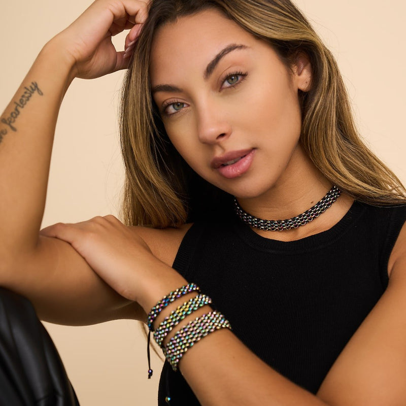 Noir x Argent Licorne | Liens Kismet | Collier ras du cou