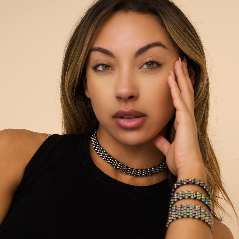 Noir x Argent Licorne | Liens Kismet | Collier ras du cou