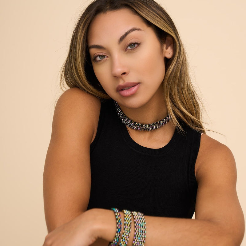 Noir x Argent Licorne | Liens Kismet | Collier ras du cou de luxe