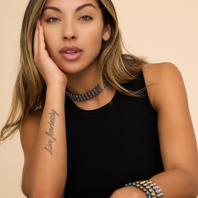 Noir x Argent Licorne | Liens Kismet | Collier ras du cou de luxe