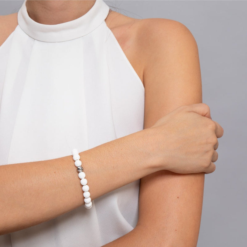 Fuji | Argent | Bracelet Diffuseur Pierre de Lave Blanche