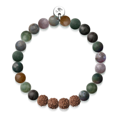 Arya | India Agate x Rudraksha |  Mala Bracelet