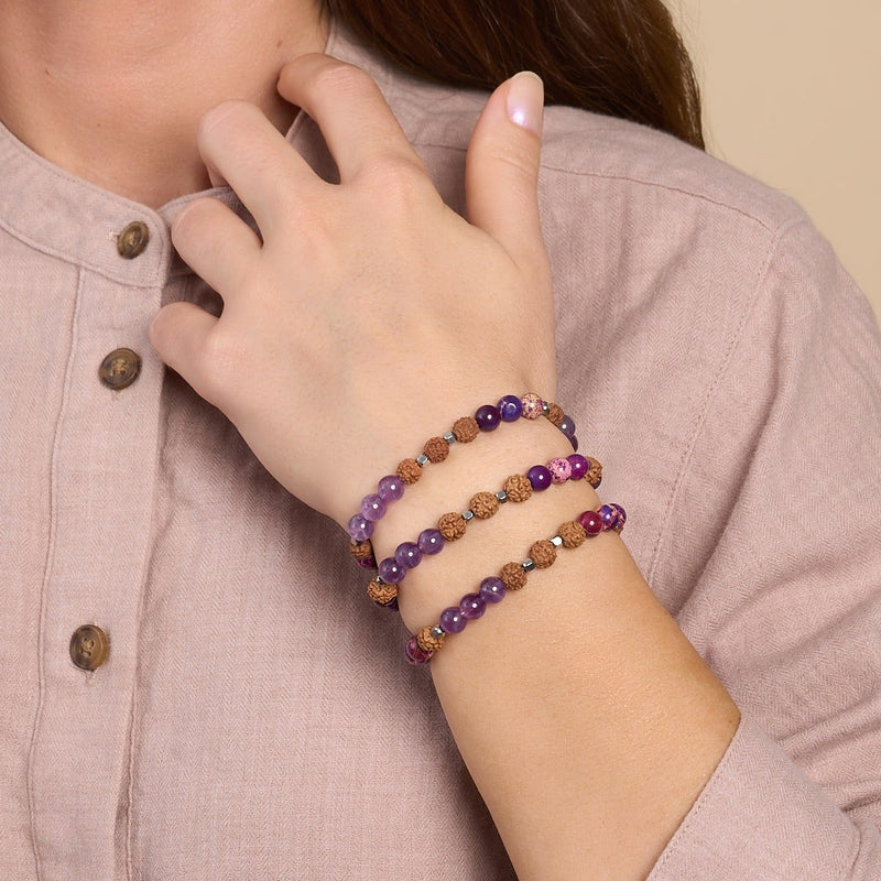 Réveil | Pierre précieuse Rudraksha | Bracelet Mala