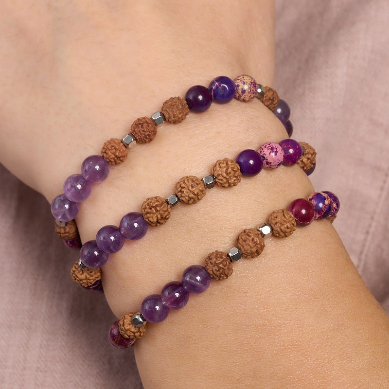 Réveil | Pierre précieuse Rudraksha | Bracelet Mala