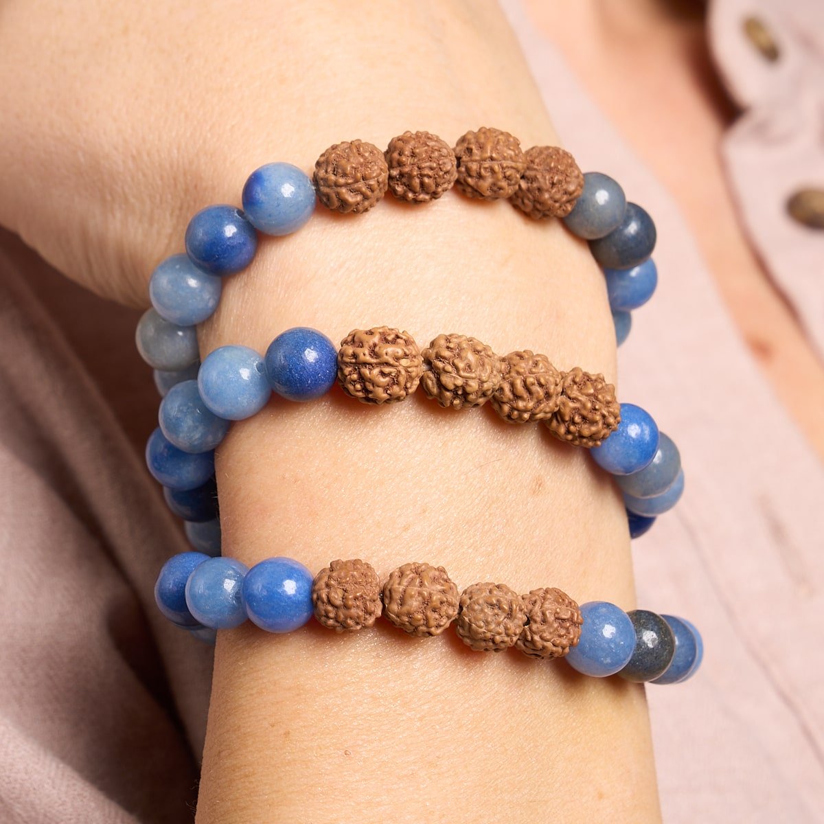 Énergie élémentaire | Aventurine bleue x Rudraksha | Bracelet Mala