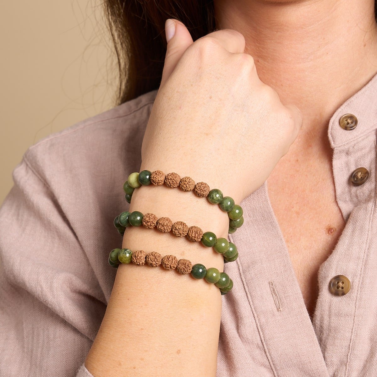 Enlightenment | Canada Jade x Rudraksha | Mala Bracelet