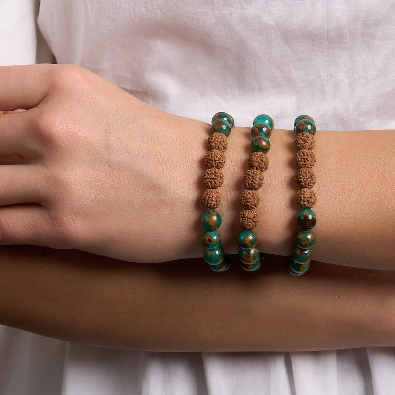 Éthéré | Nouvelle Agate verte x Rudraksha | Bracelet Mala